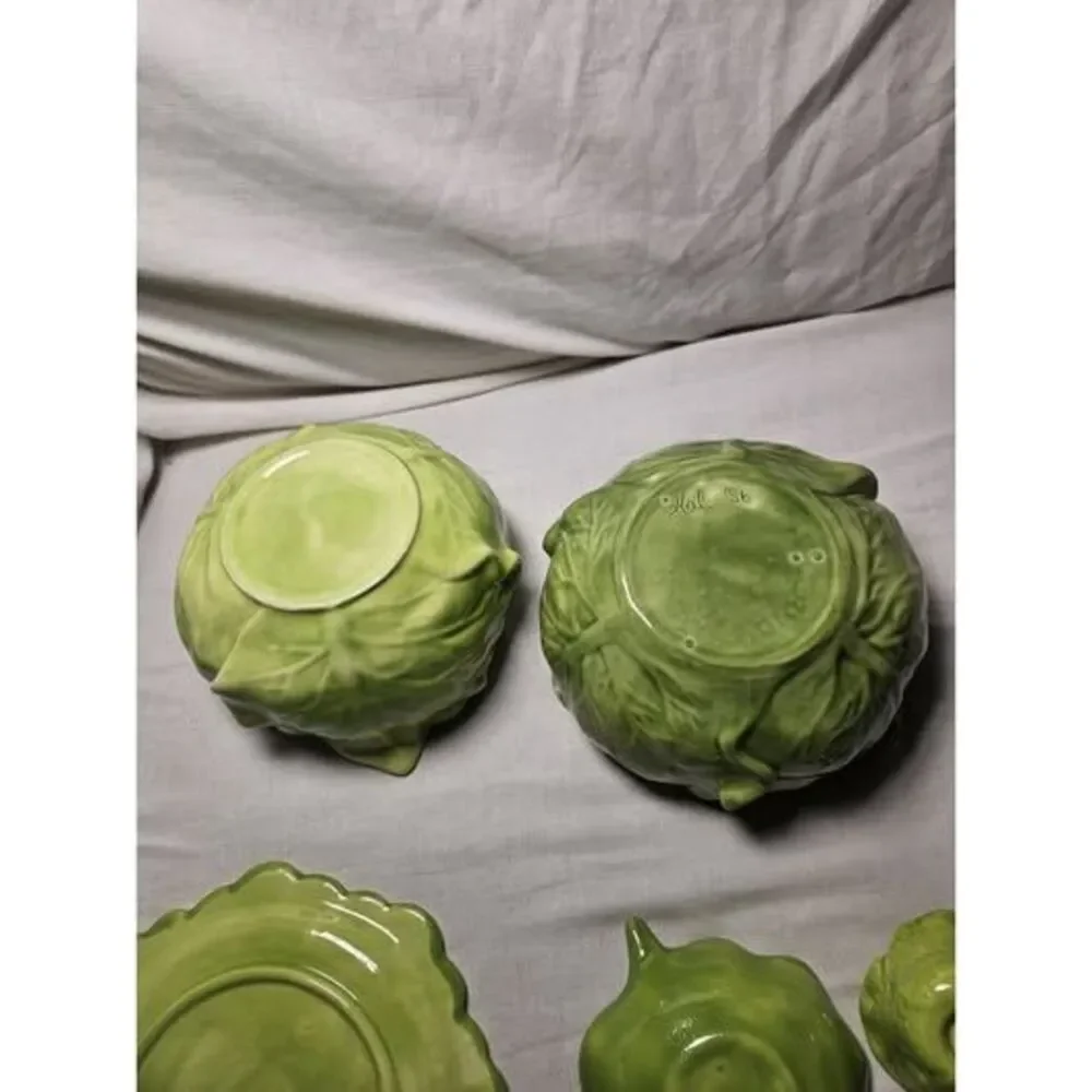 Vintage 1956 Holland Mold 9 Peice Green Cabbage Lettuce Ware Set 2 Tureen Spoon